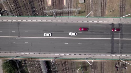Traffic on Overpass Over the Rail Road