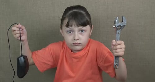 Child with wrench.