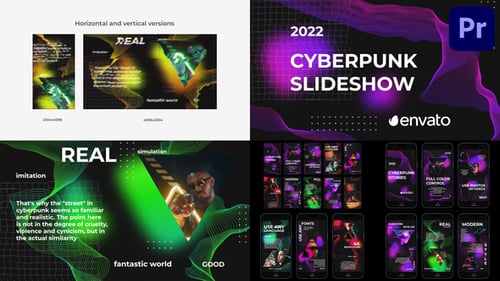 Dynamic Cyberpunk Glitch Slideshow with Futuristic Transitions