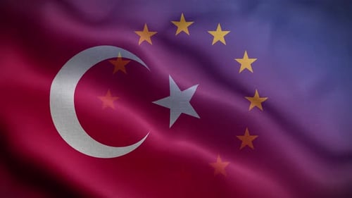 Waving Flag Animation With Turkey And European Union Symbols
