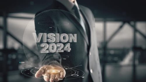 Businessman with Vision 2024 Hologram Concept