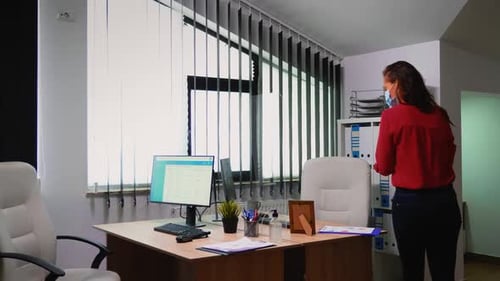 Office Workers Wearing Masks Work in Office