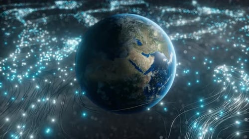 Futuristic Digital Connectivity Over Rotating Earth