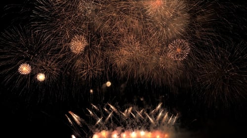 Golden Fireworks Exploding in the Night Sky