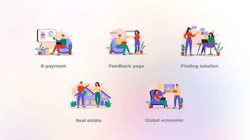 Animated Flat Design Concepts for Business and Technology