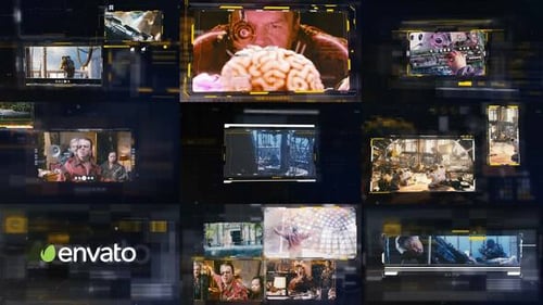 Dynamic Glitch Displays with Futuristic Tech HUD Elements