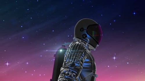 Futuristic Astronaut in Space with Glitching Visor
