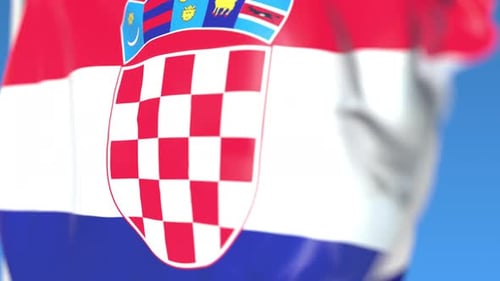 National Croatian Flag Waving with Realistic Fabric Motion