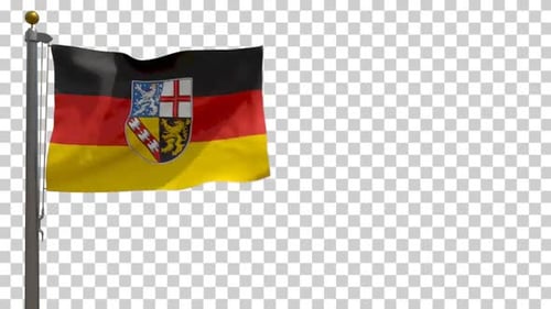 Waving Flag of Saarland with Coat of Arms on Alpha Channel