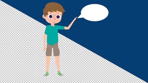 Animated Cartoon Boy Character Pointing Upward Gesture