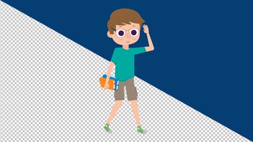 Cartoon Boy Student Waving and Holding Books Animation