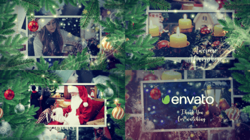 Festive Christmas Slideshow with Sparkling Ornaments and Pine Branches