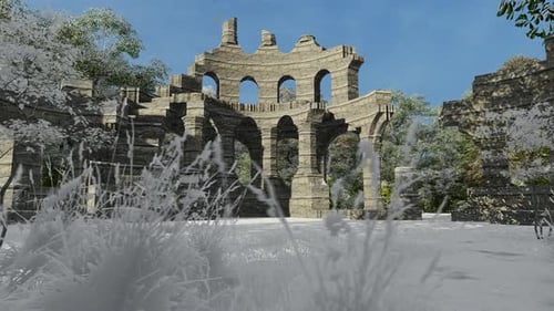 Edificio histórico en medio del bosque cuando nieva