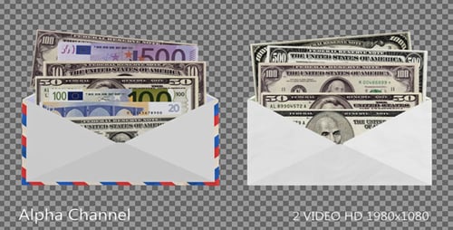 Money Filling Envelope with Transparent Background
