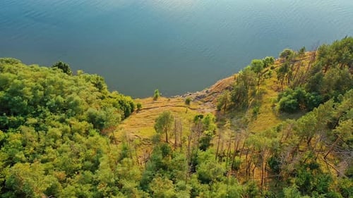 Landscape of mountain view. Aerial drone view of lake in mountain