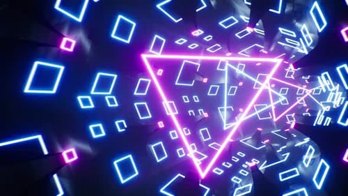 Vj Glowing Triangle Multi Frame Neon Tunnel 4K Loop