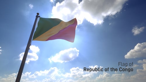 Republic of the Congo Flag Waving Against Bright Sunny Sky