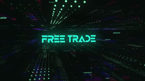 Futuristic Free Trade Text Reveal in Digital Data Grid Animation