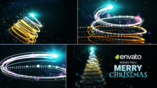 Sparkling Christmas Tree Particle Animation with Holiday Greetings