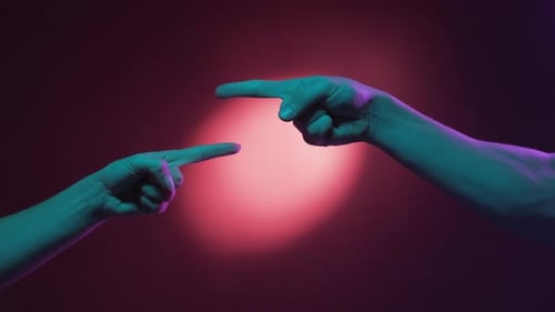 Hands Pointing in Neon Light