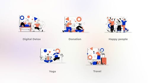 Animated Flat Design Concepts for Digital Wellness and Lifestyles