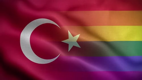 Waving Turkish and Rainbow Flag for Diversity and Pride
