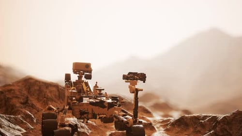 3D Animation of Mars Rover Exploring Red Planet Landscape