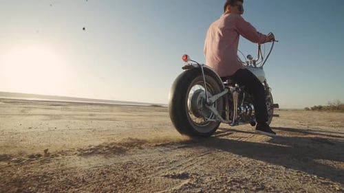 Motorcyclist Doing Tire Burnout in the Desert Slow Motion