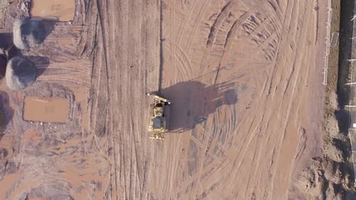Aerial View of Bulldozer Working at Construction Site