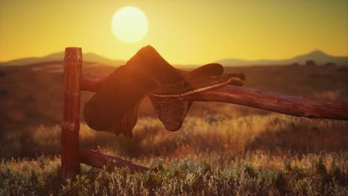 Old Saddle As the Sunset in the Country