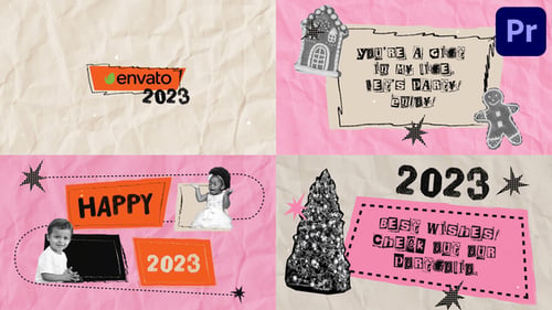 Presentación de diapositivas en papel rasgado de Año Nuevo y Navidad para Premiere Pro