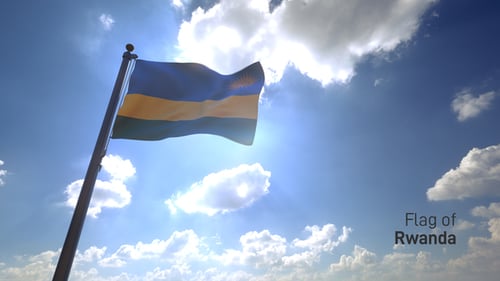 Realistic Waving Rwanda Flag Under Bright Sunny Sky