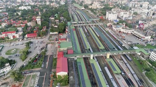 Big train station with a lot of trains waiting to departure from Guwahati city toward other Indian c