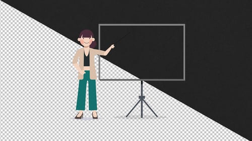 Flat Design Animation of a Woman Presenting on a Screen