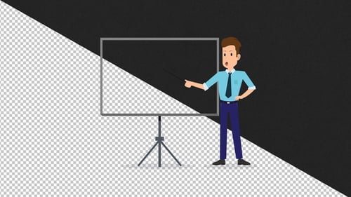 Flat Design Male Character Explaining with Presentation Screen