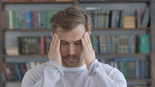 Headache, Portrait of Tense Middle Aged Man in Office
