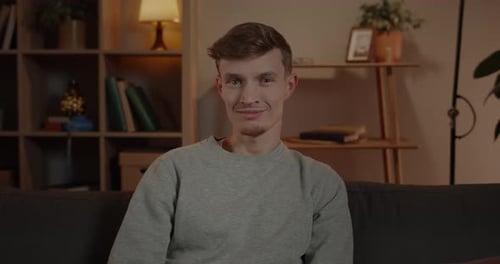 Crop View of Millennail Cute Man Turning Head and Looking to Camera