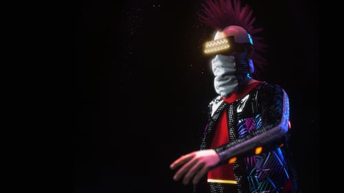 Futuristic Cyberpunk Character Walking Animation with Neon Lights