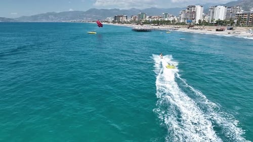 Sports Boat Sails Fast on the Sea Aerial View 4 K