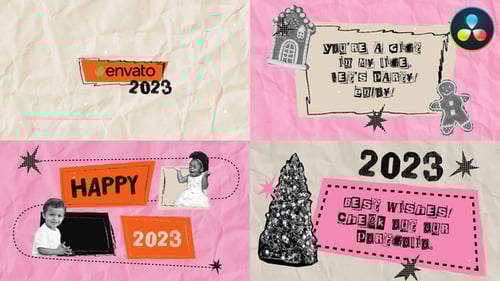 New Year And Christmas Torn Paper Slideshow for DaVinci Resolve