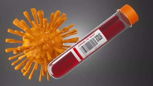 COVID-19 Test Tube and Virus Cell 3D Animation