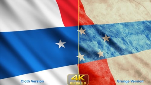 Waving Netherlands Antilles Flag Loop With Grunge Texture