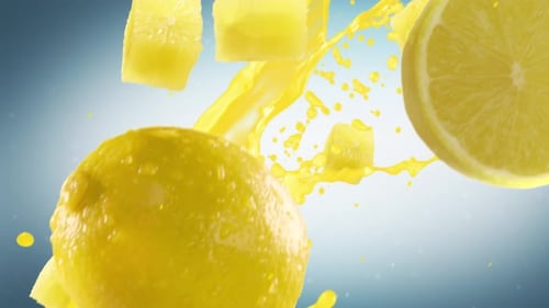 Vibrant Lemons, Limes, and Juice Splashing in Refreshing Motion