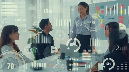 Team Discussing Data Overlays in Modern Office