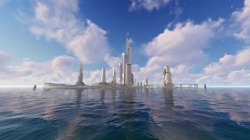 Fantastic city on an artificial island