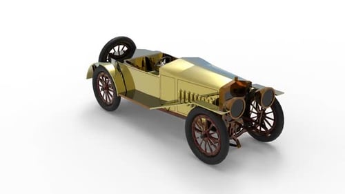 Golden Vintage Car 3D Rotation on White