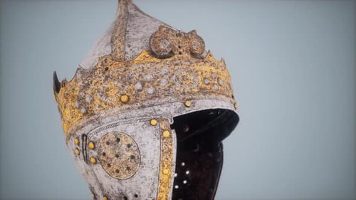 Rotating Ancient Ornate Knight Helmet 3D Model