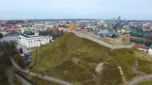 Aerial view of the Gediminas Tower in the old town of Vilnius, Lithuania