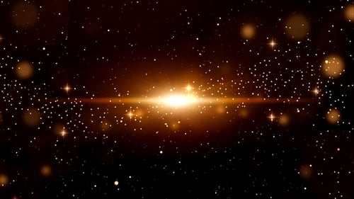 Golden Sparkling Particles Moving Light Background