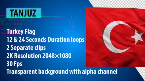 Animated Waving Turkey Flag with Alpha Channel